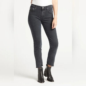Agolde Toni Mid Rise Raw Hem Straight Leg Black Jean